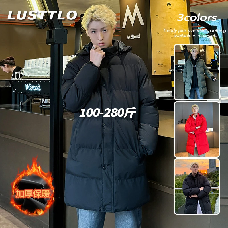 新款保暖棉服大码男士冬季连帽棉衣中长款外套宽松潮流百搭棉袄子
