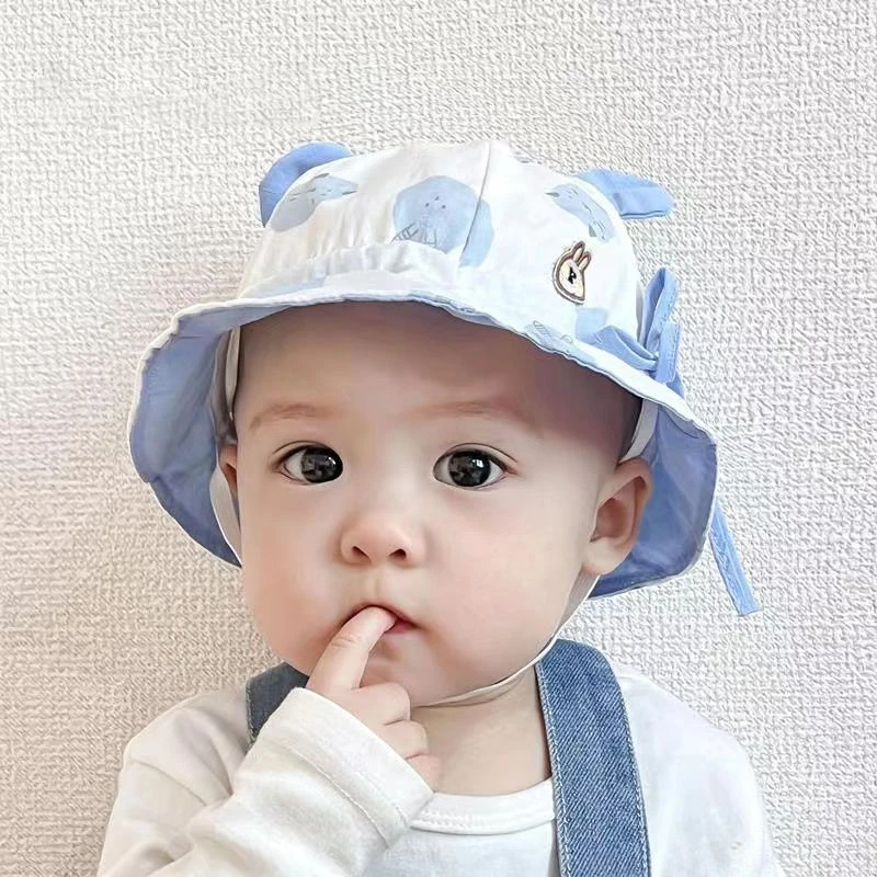 帽子夏季薄款男女遮阳帽小熊防晒可爱太阳帽渔夫帽可调节