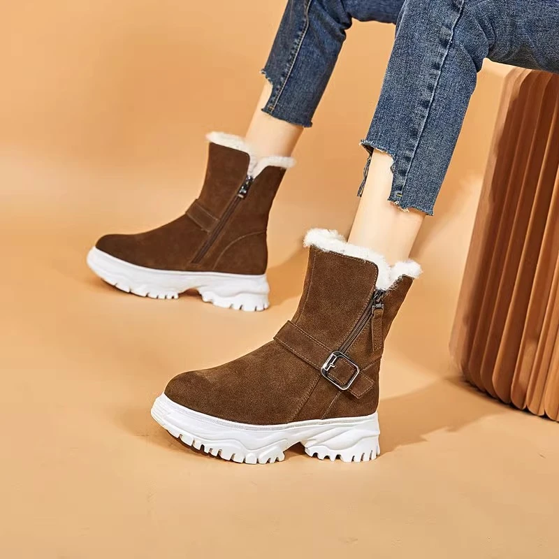 (35.36码特价）雪地靴女款冬季皮毛一体2025新款真皮厚底防滑棉鞋