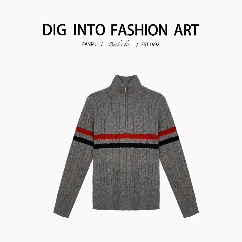 FANRUI/泛芮「弧度患者 」暗纹洋气立领设计感百搭针织毛衣B13921