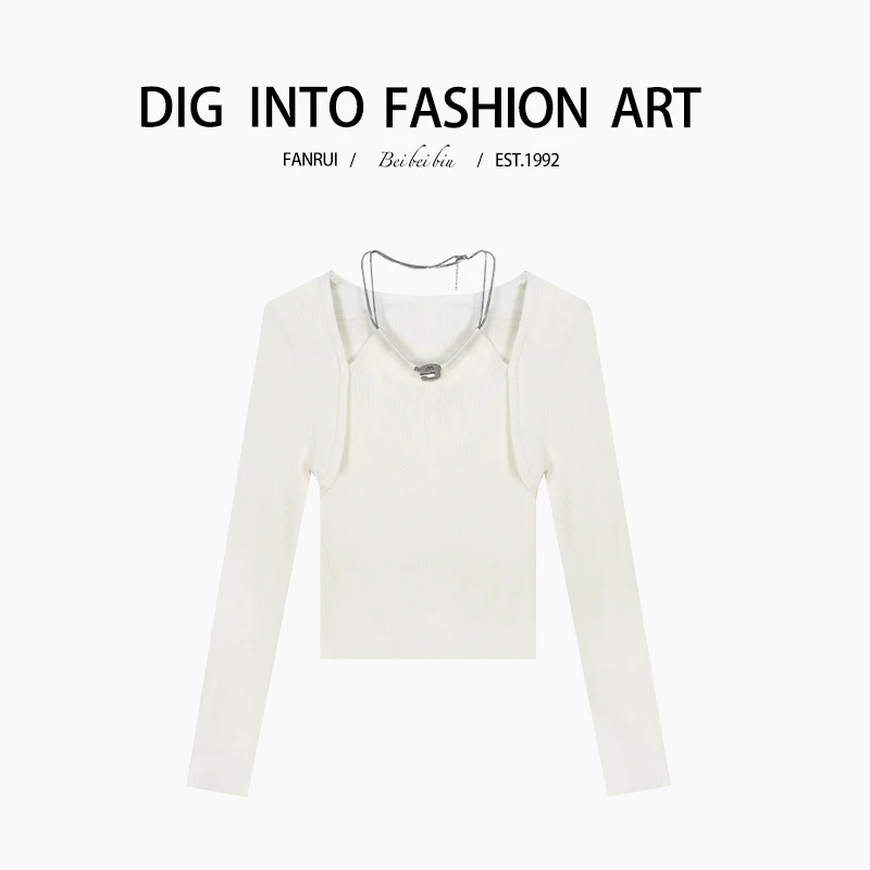 【泛芮】洋气百搭设计链条假两件气质轻奢高级感针织打底B11153