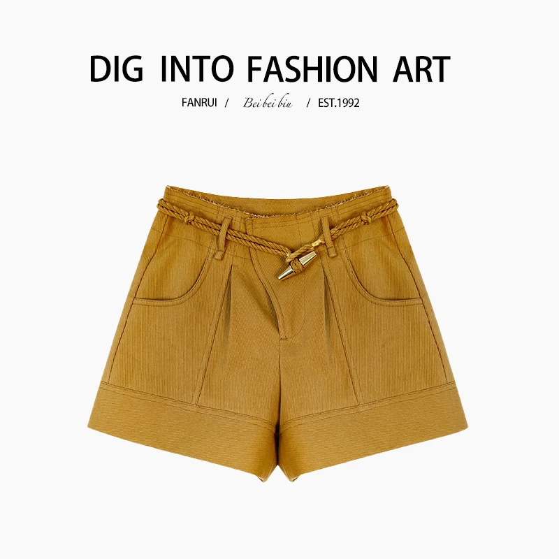 【泛芮】气质简约百搭显瘦高腰三分裤设计感原创纯色短裤女B10055