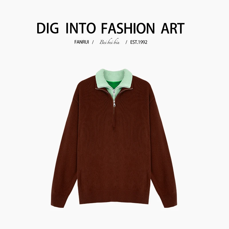 FANRUI/泛芮「湛蓝飞行 」立领假两件设计感时尚百搭卫衣女B13207