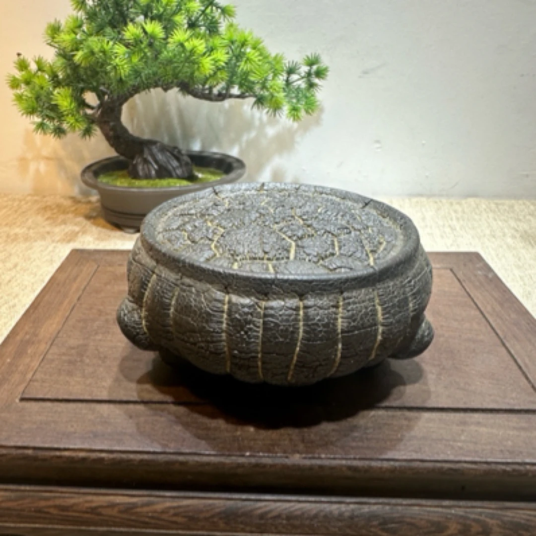 湖南郴州龟纹石家居摆件中式哥窑纹大鼎新房子必备用品摆件龟纹石