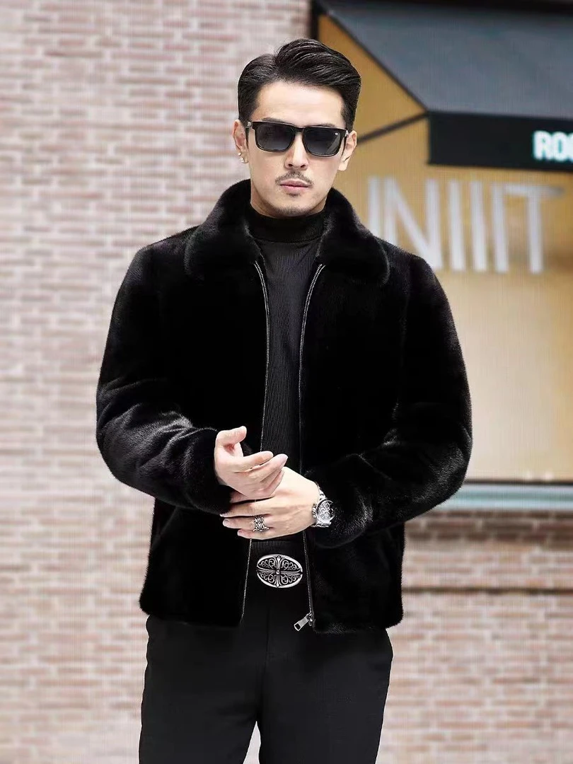 宝佳美【翻领款式】时尚经典男士大衣外套男款皮衣草男款防寒保暖