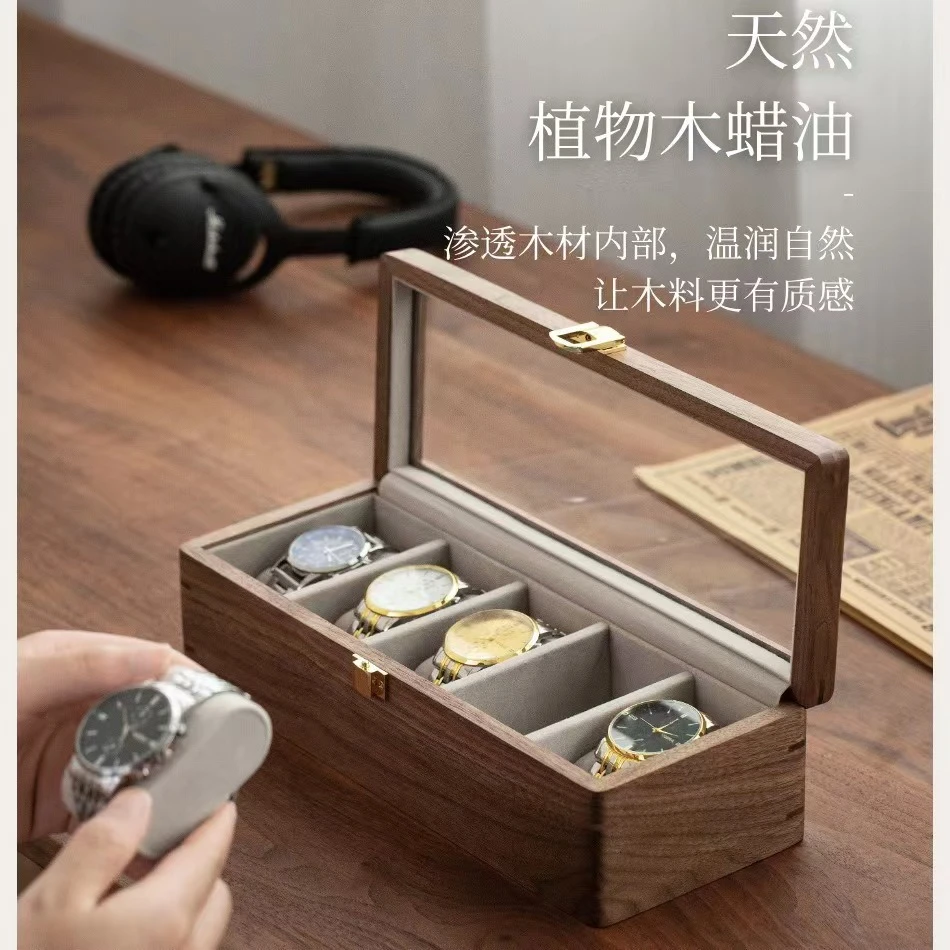 北美黑胡桃实木手表收纳盒带天窗腕表展示盒简约防尘实木质手表盒