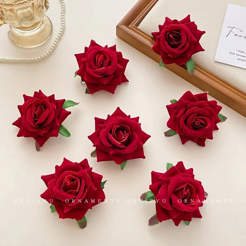 网红头饰发夹手工红色玫瑰花成人气质高贵上档次可爱发卡花朵发饰