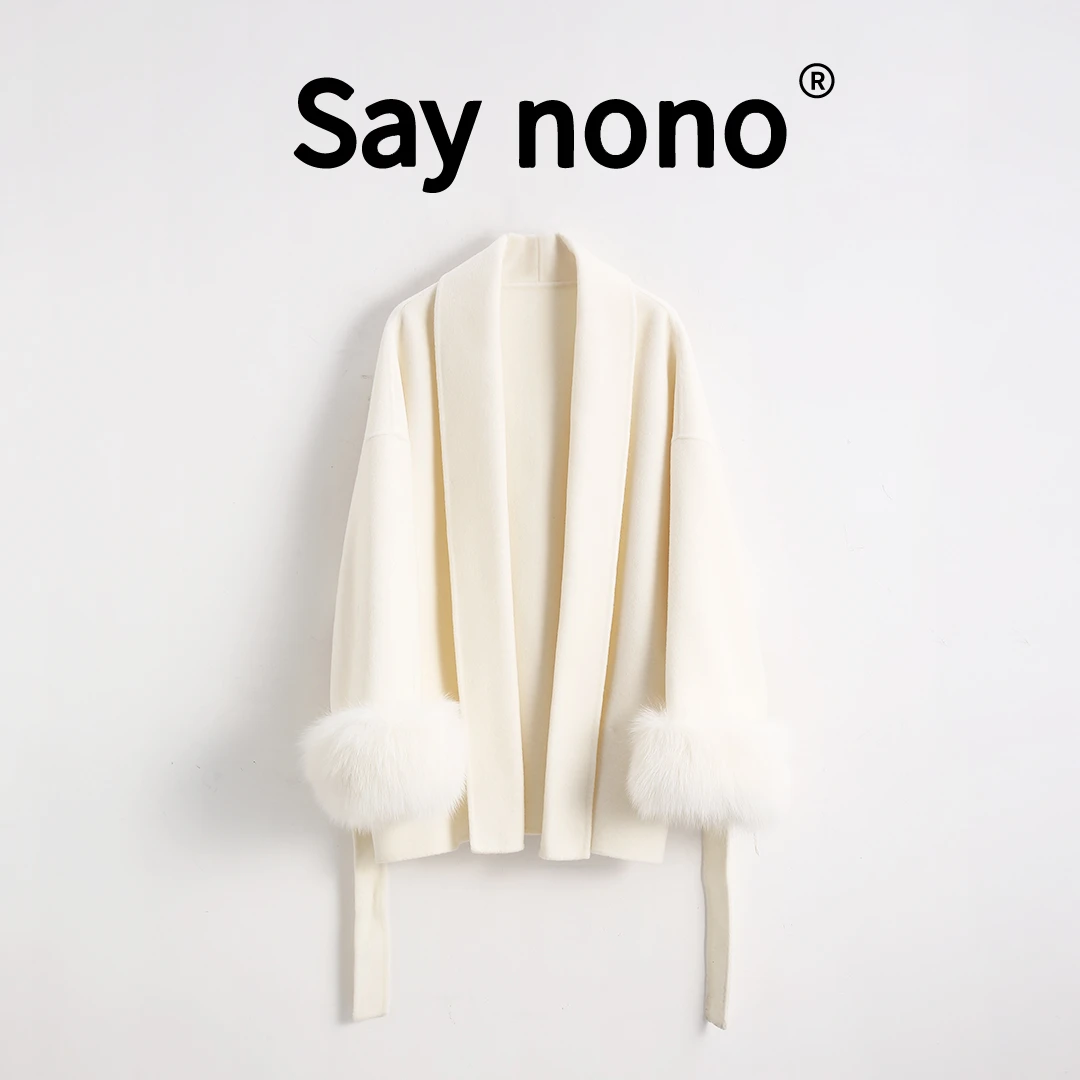 懒猫nono│Saynono 高级千金感狐狸毛毛袖女毛呢大衣 /HYTU2257