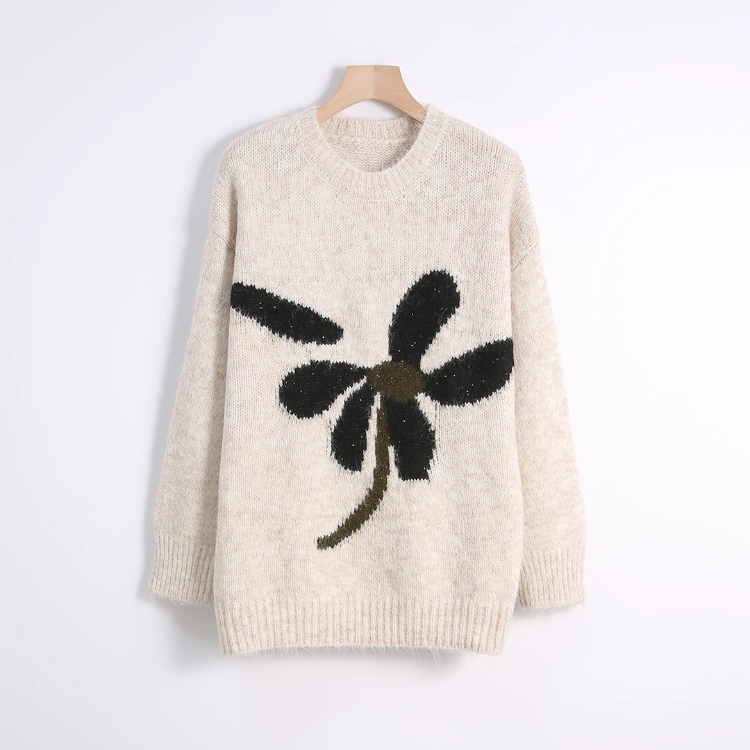 【HONEY AMOR】美式学院风圆领毛衣女秋冬复古宽松毛衫 /DZMZ26325