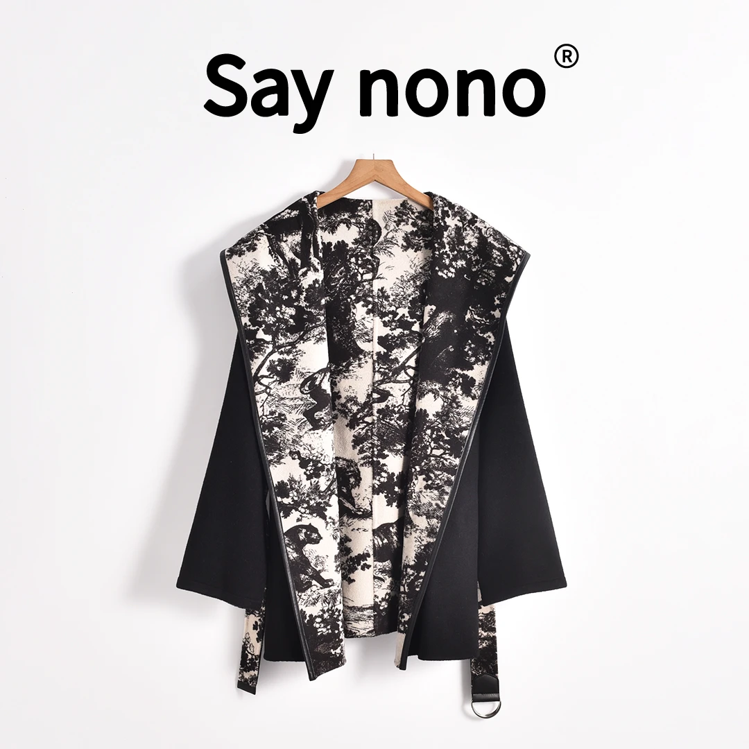 懒猫nono│Saynono 别致吸睛AB面时髦印花水墨画灵感大衣-A37824