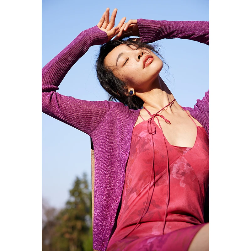 Daily Romance欧洲高级闪光纱春夏时尚纯色百搭多色长袖针织开衫