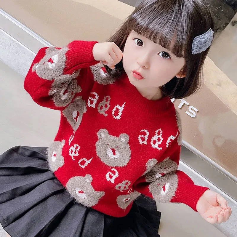 女童套头毛衣2023秋冬季新款网红女宝宝小童洋气儿童针织上衣