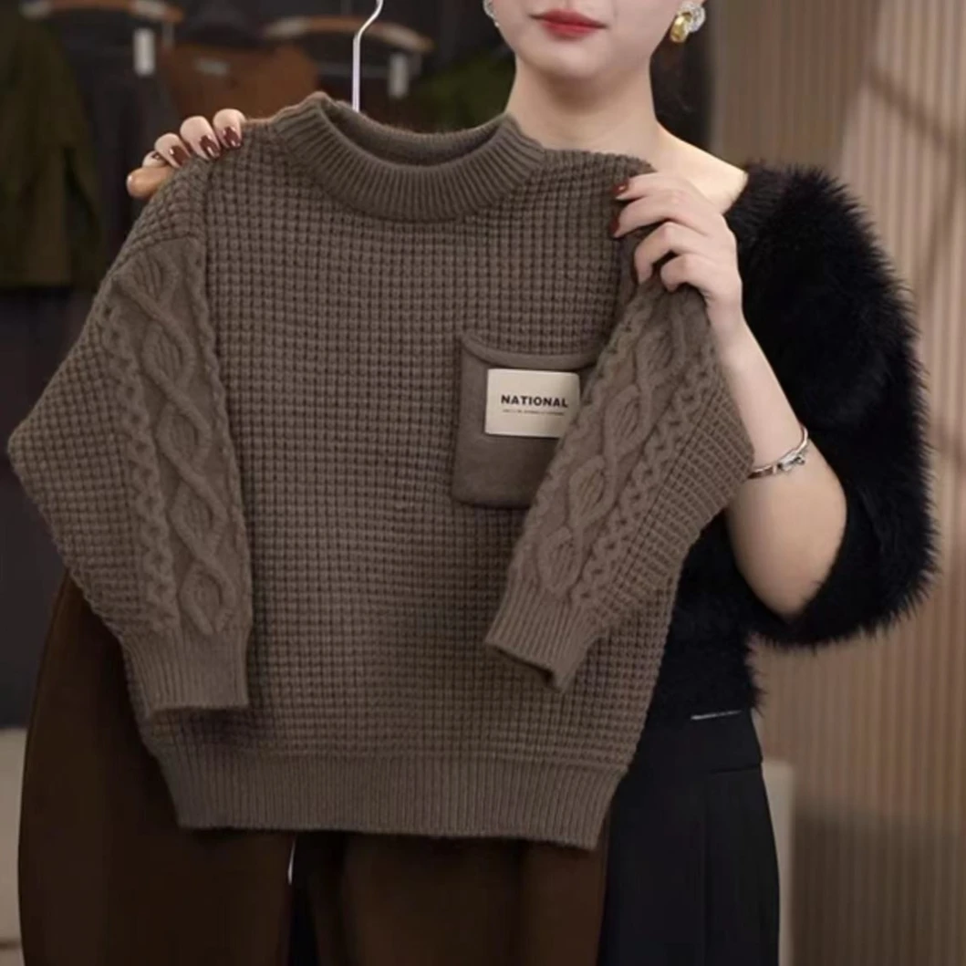 儿童休闲毛衣秋冬新款加厚时尚套头百搭中小童中性款男女童针织衫