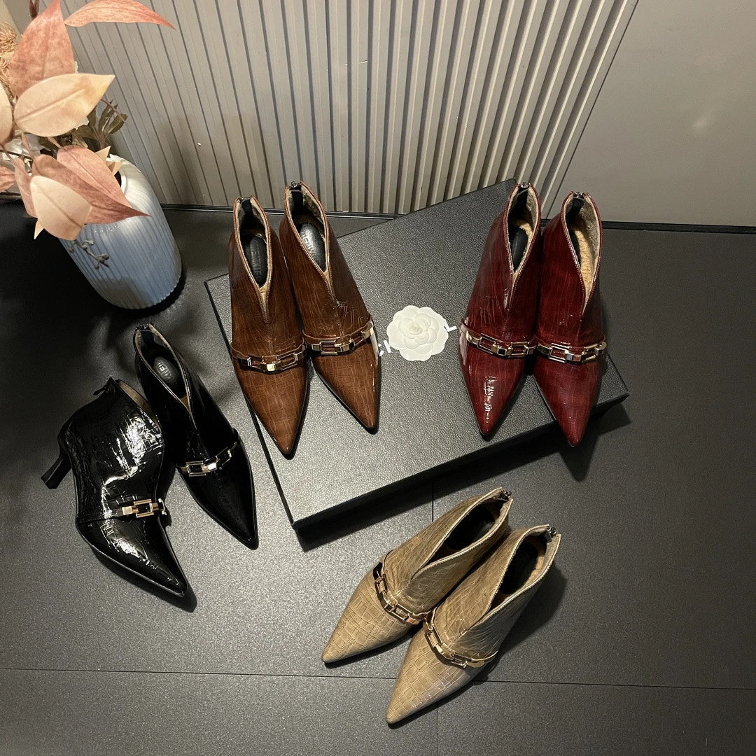 【现现】秋冬新款加绒后拉链绝美时尚高级感法式爆款小众深口高跟鞋