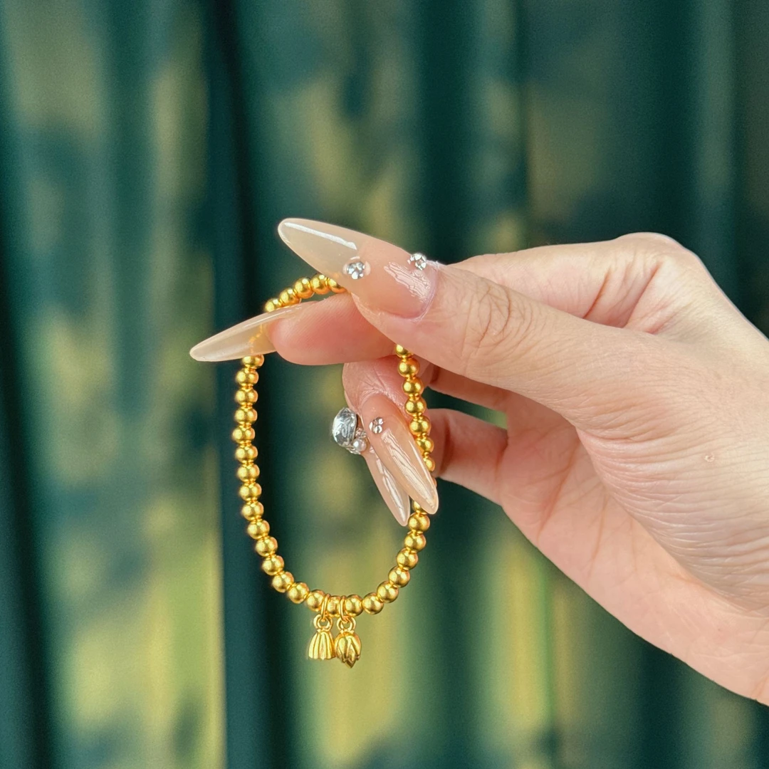 足银手链 9g两世欢4mm手串999+足银999 百搭古风弹力