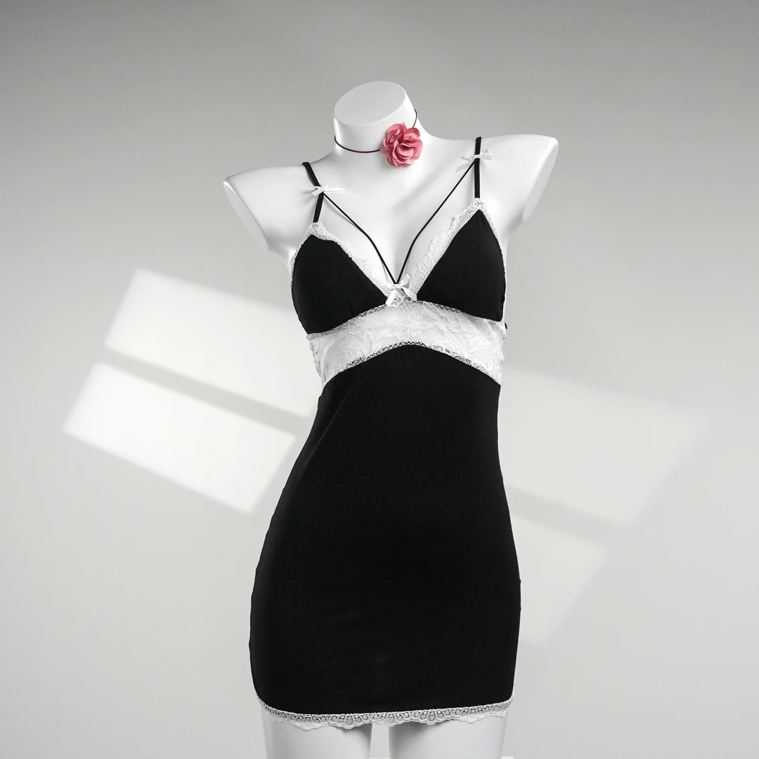 花蕊【90-220斤】大码女士新款睡衣吊带性感撞色连衣裙2452