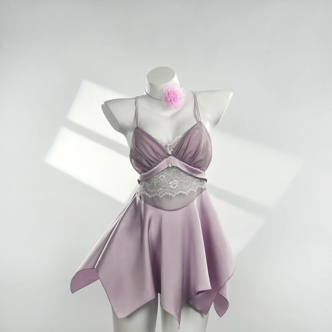 重逢【90-220斤】紫色显瘦大胸时尚露背纯欲风甜美睡裙 3598