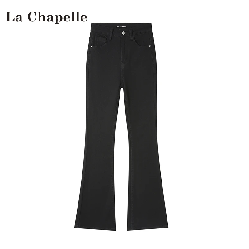 拉夏贝尔黑色微喇牛仔裤女2025秋冬新款高腰弹力修身显瘦马蹄裤子