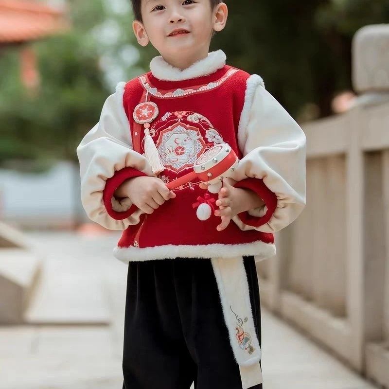 【小扬哥推荐】男童汉服冬季加绒加厚拜年服套装儿童中国风保暖唐