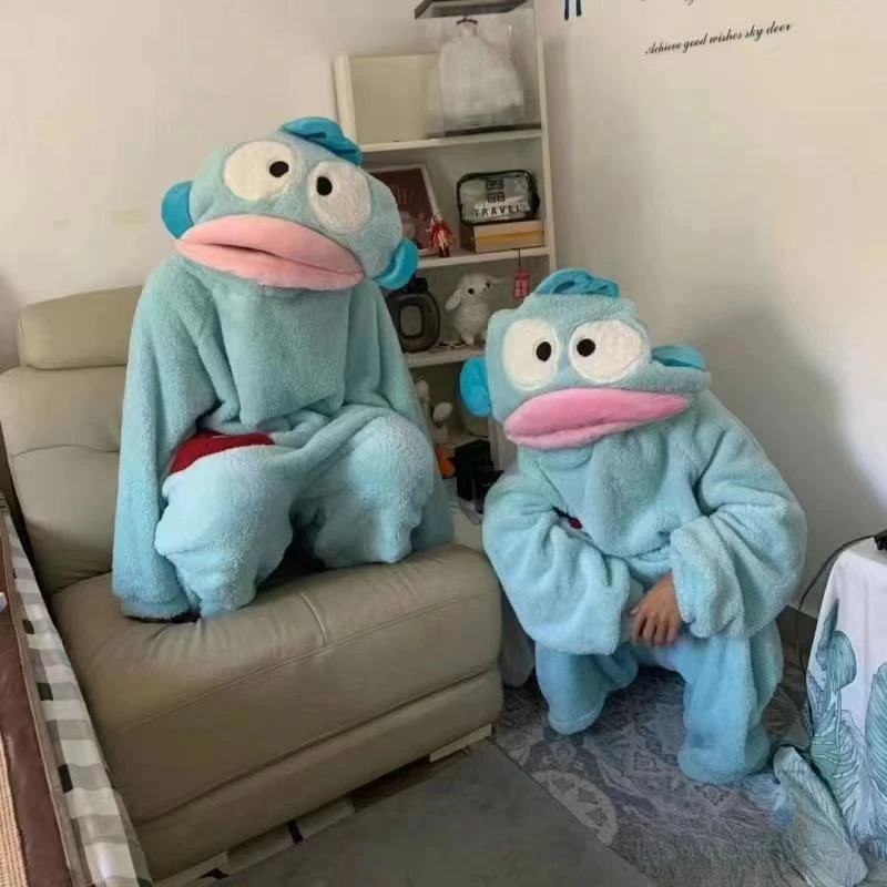 【葡萄专属】汉顿鱼可爱搞怪连体情侣睡衣男女冬季加厚珊瑚绒家居服