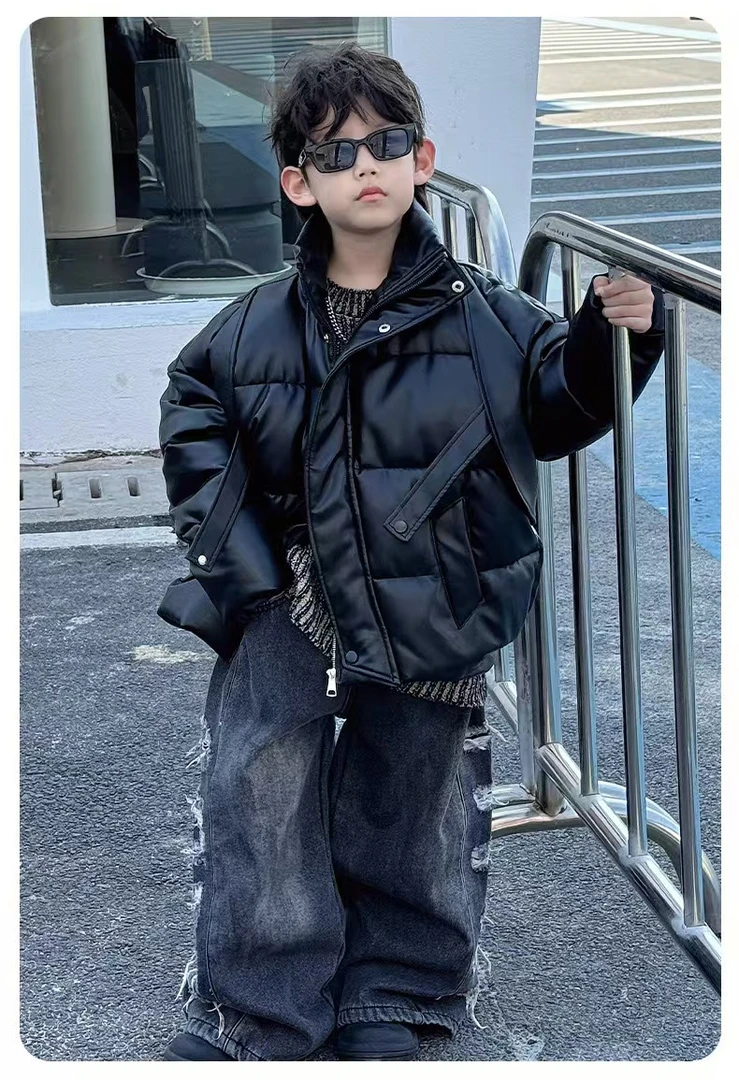 男童韩版加棉棉衣外套2024冬季新款儿童时尚上衣中小童冬皮棉衣