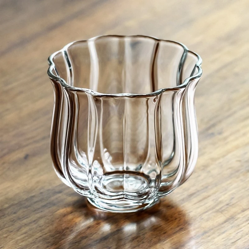 日式玻璃小茶杯杯子家用功夫茶具玻璃杯莲花主人杯手工吹制品茗杯
