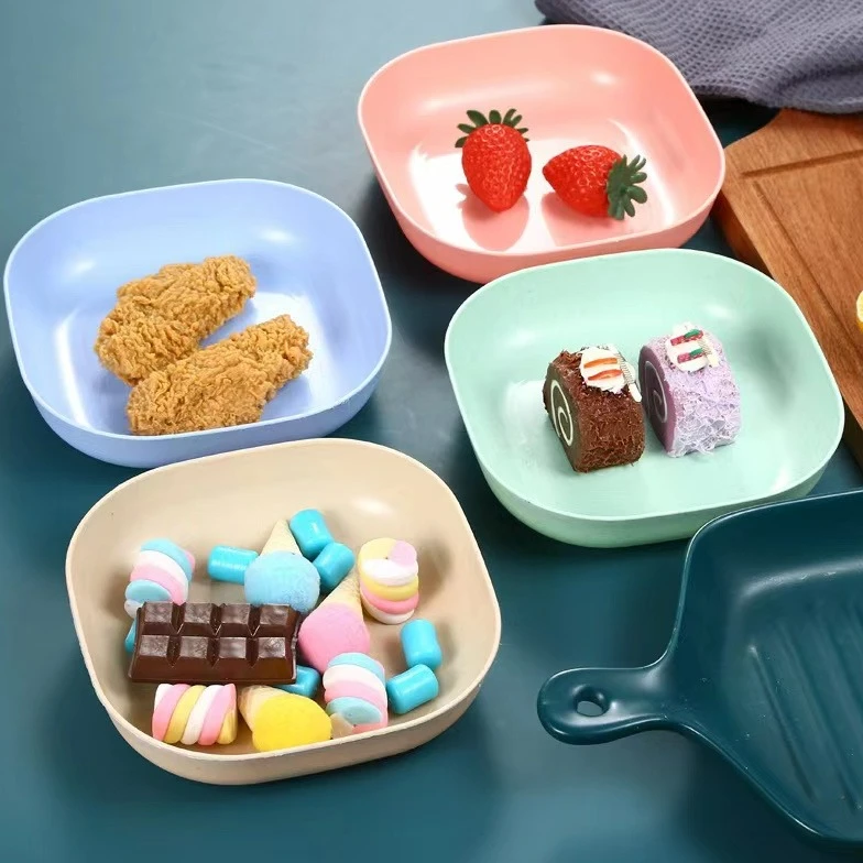 [10个装]吐骨盘家用盘方形水果餐桌小麦秸秆深塑料盘