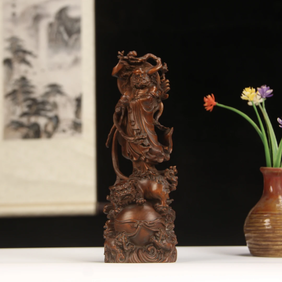 小叶黄杨木雕刻家居饰品客厅佛像摆件渡江达摩实木整雕禅意工艺品