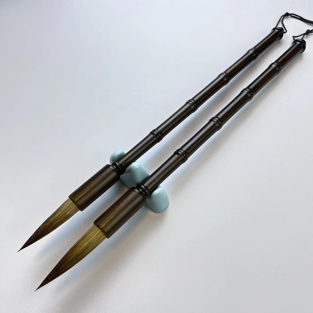 2支仿竹木杆狼毫毛笔 出锋5.3cm 4.6cm大小楷书隶书篆书纯手工制