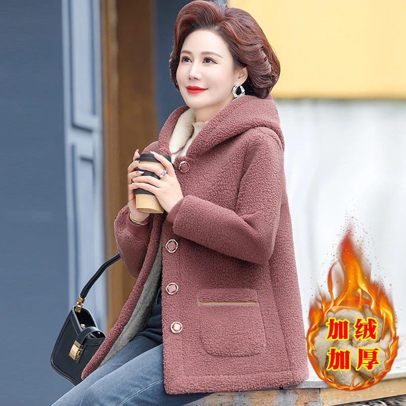 新款妈妈洋气加绒加厚棉衣中年女秋冬装中长款棉袄中老年棉服外套