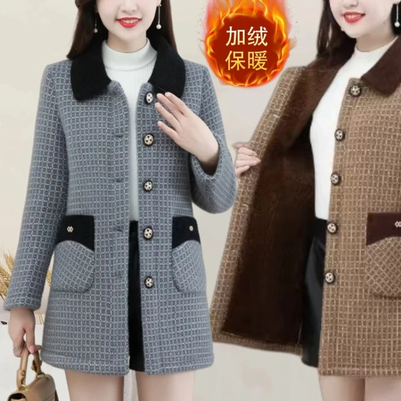 2024新款加厚女装中长款妈妈装外套秋冬毛呢加绒加厚洋气洋气大衣