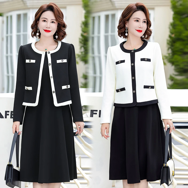 小香风套装连衣裙妈妈装2023春装新款高端洋气质中老年短款外套女