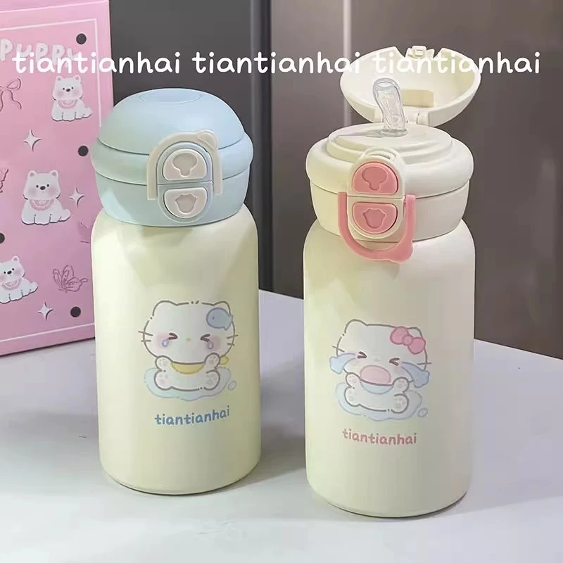 女生可爱小哭包大容量保温杯双饮便携高颜值学生水杯带提手杯子