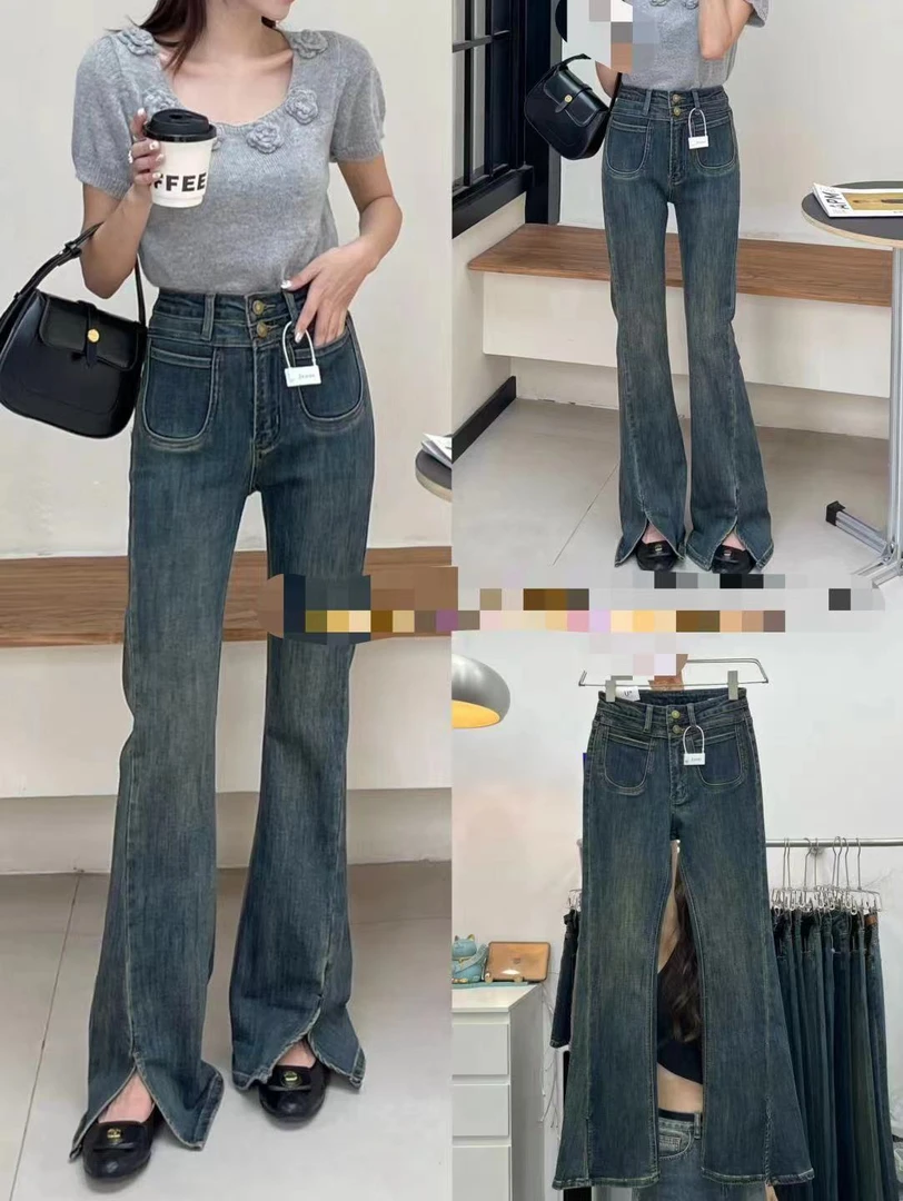 3618 双粒扣弹力牛仔微喇裤