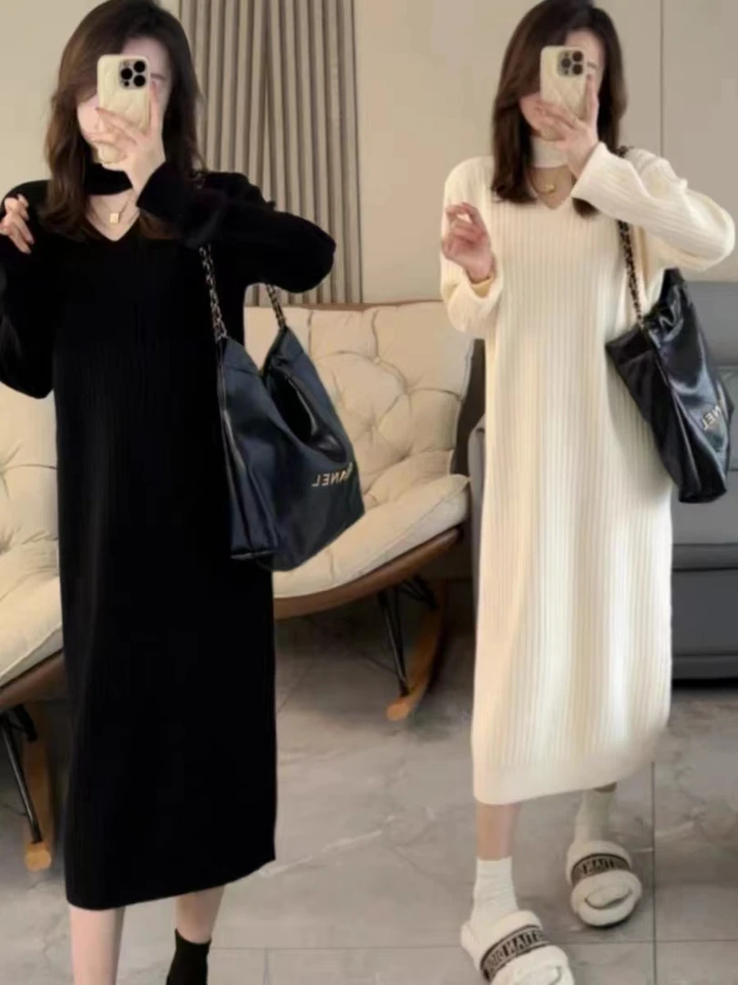 秋冬长款加厚雪尼尔打底连衣裙