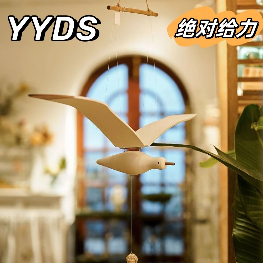 会飞的海鸥挂件创意实木客厅户外吊饰工艺民宿儿童房飞鸟风铃木质