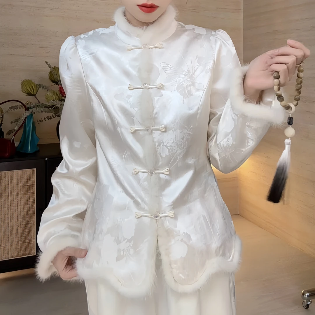 【潘潘专属】新中式气质百搭人丝提花衬衫加绒60902