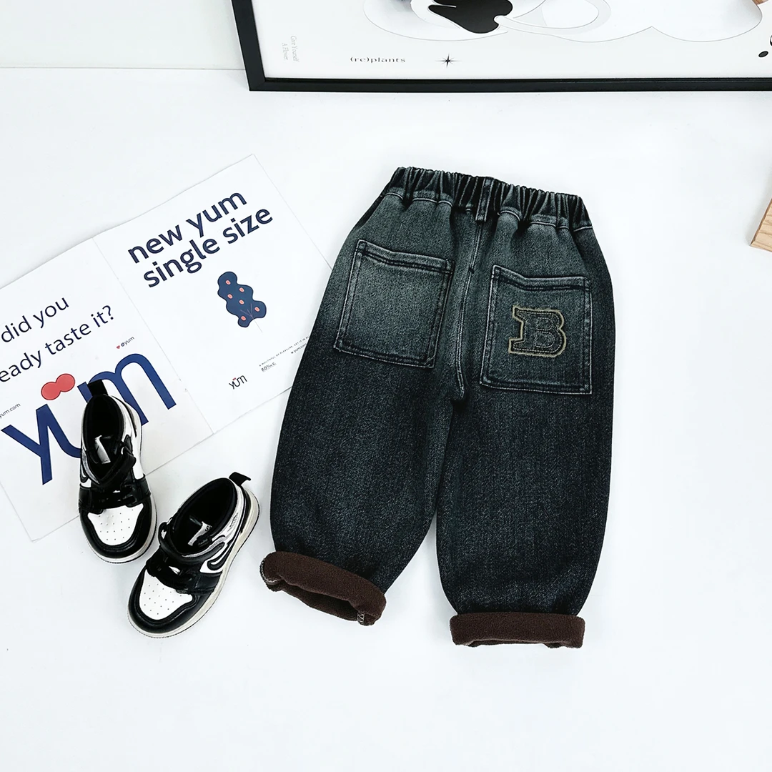 男童牛仔裤加绒裤子儿童2024新款秋冬装潮 D-JH012 悠悠童话童装