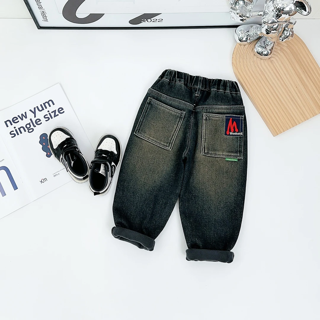 男童牛仔裤加绒裤子儿童2024新款秋冬装 D-FB24211 悠悠童话童装