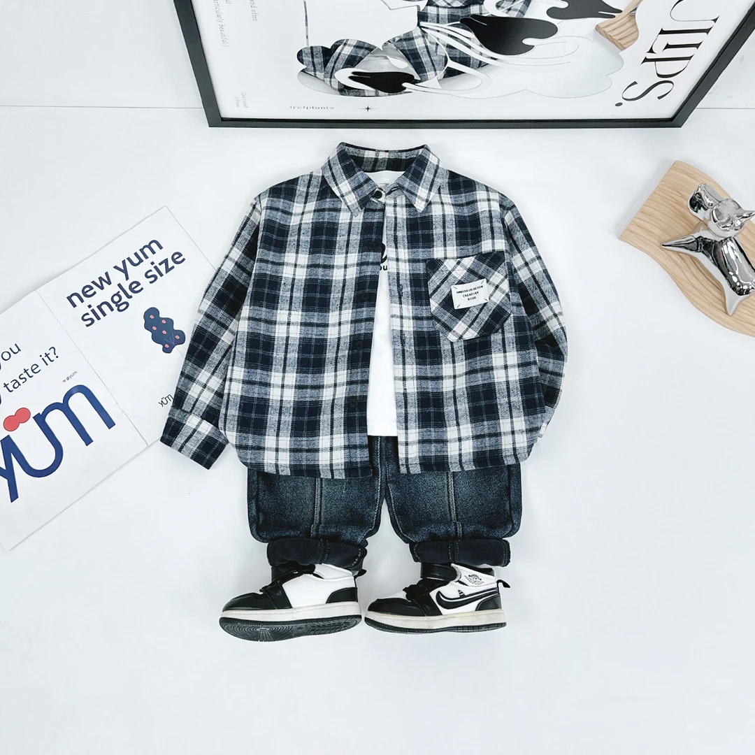 儿童衬衫长袖加绒款2024新款秋冬装男童D-BQ24867Y 悠悠童话童装