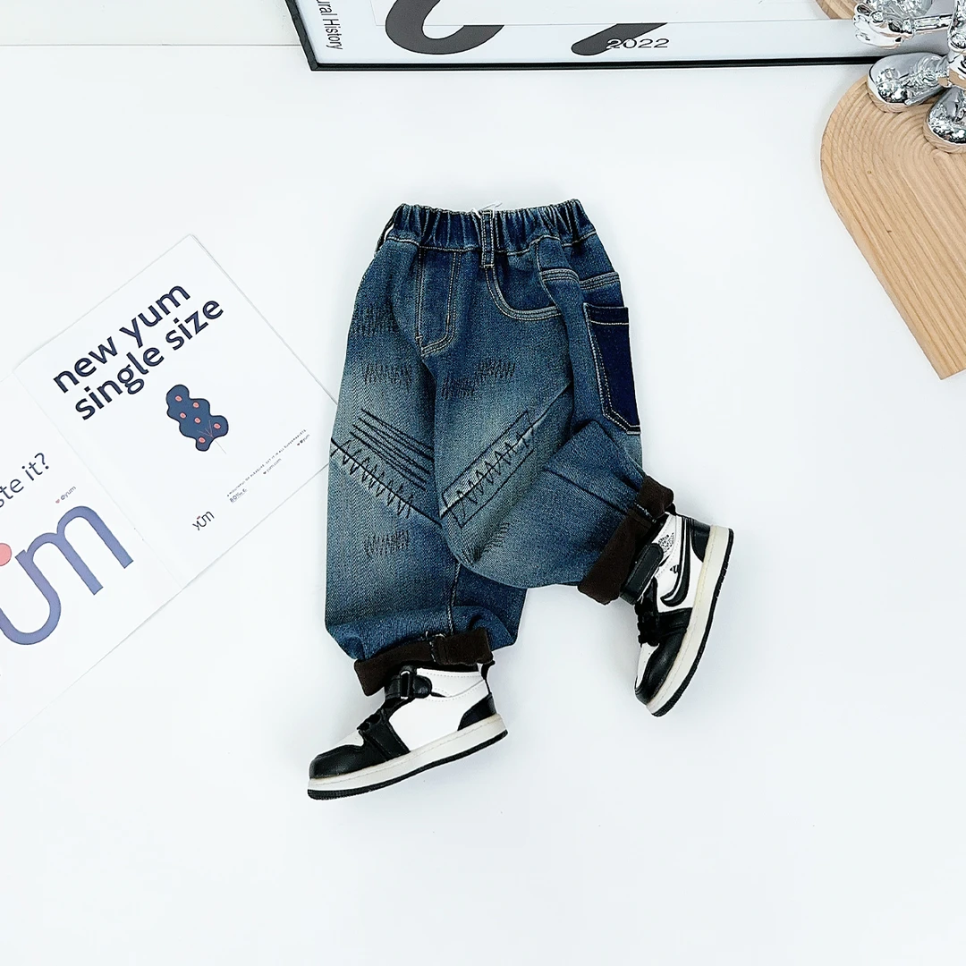 男童新牛仔裤加绒裤子儿童2024新款秋冬装 D-JH007 悠悠童话童装