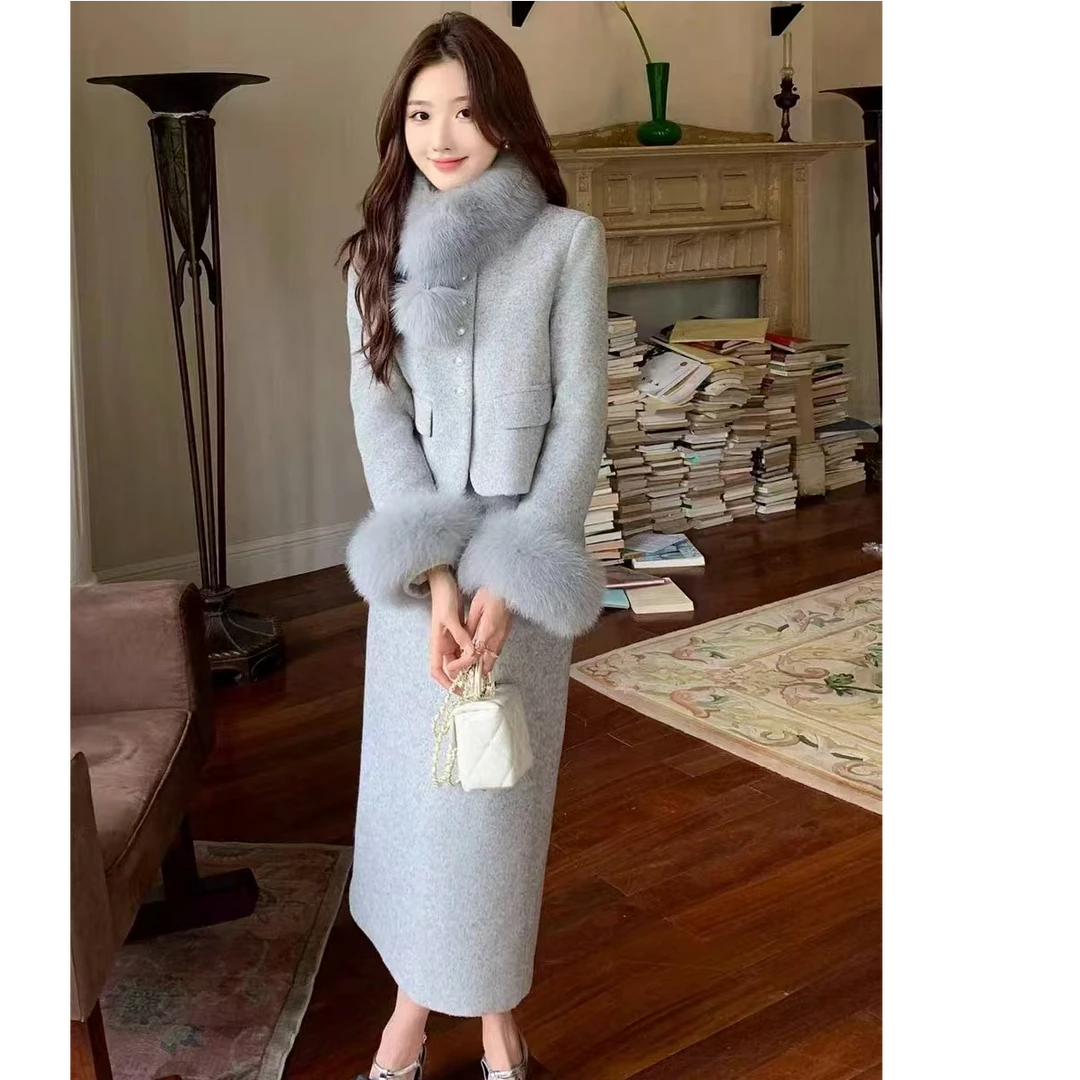 名媛小香风羽绒服气质套装2025女新款秋冬羽绒白鸭绒时尚两件套