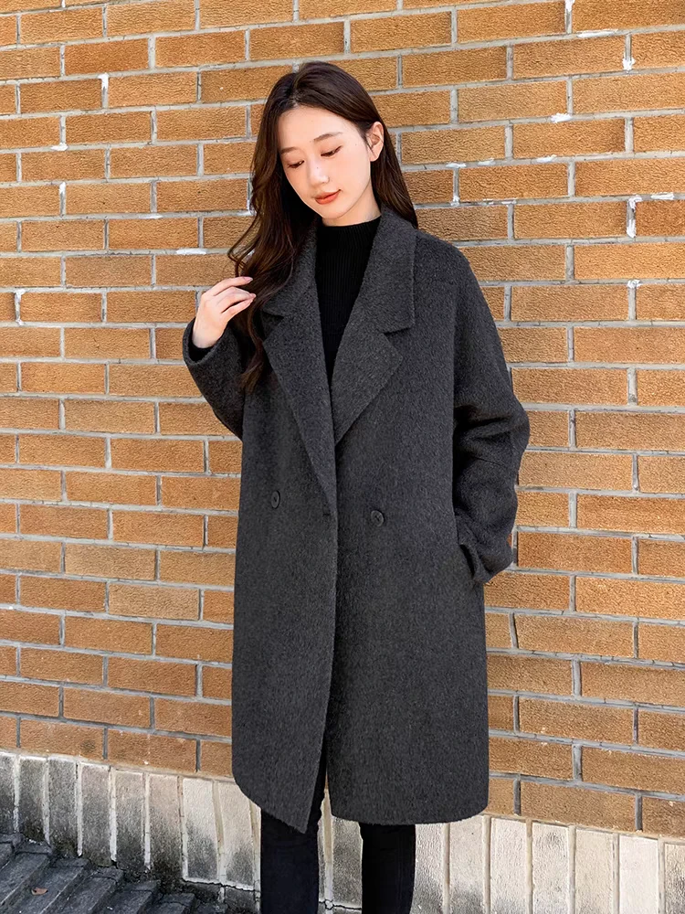 深灰色双面羊绒大衣2025女中长款秋冬高级感小个子羊毛呢外套