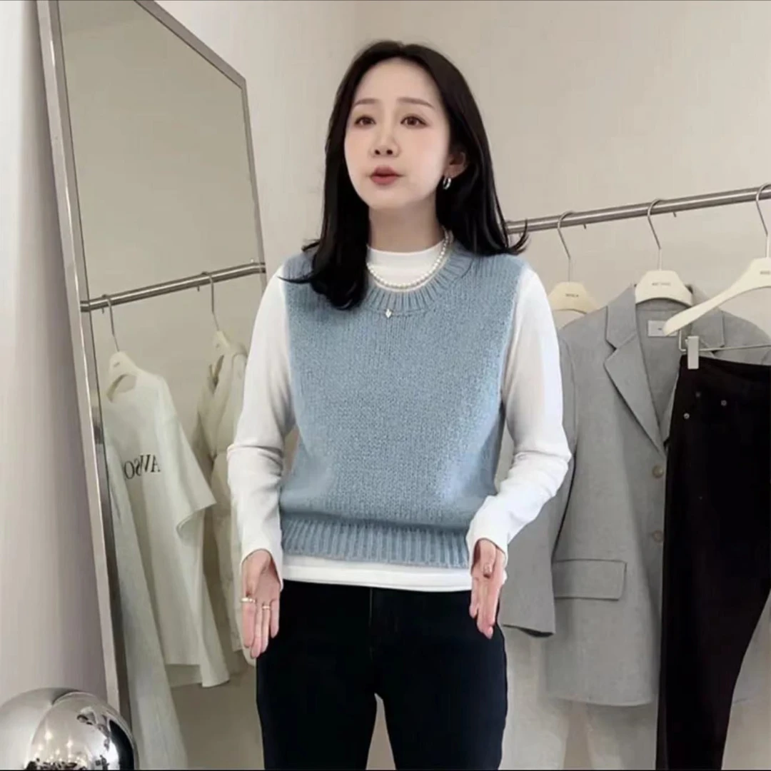 网红套头ins常规韩版秋冬外穿甜美针织马甲时尚百搭毛衣背心18722