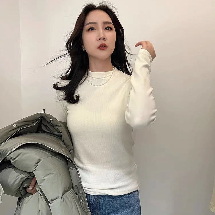 半高领时尚通勤修身纯色圆领百搭上衣小立领加绒打底衫女9585-1