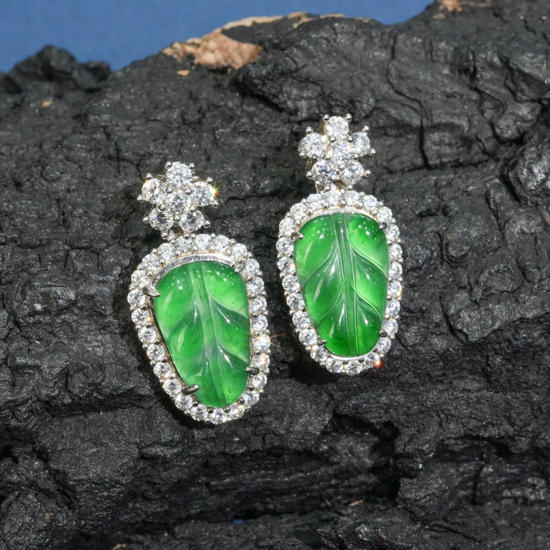 【发哥珠宝】天然A货翡翠叶子耳饰耳钉简约精致日常款多样性发货百