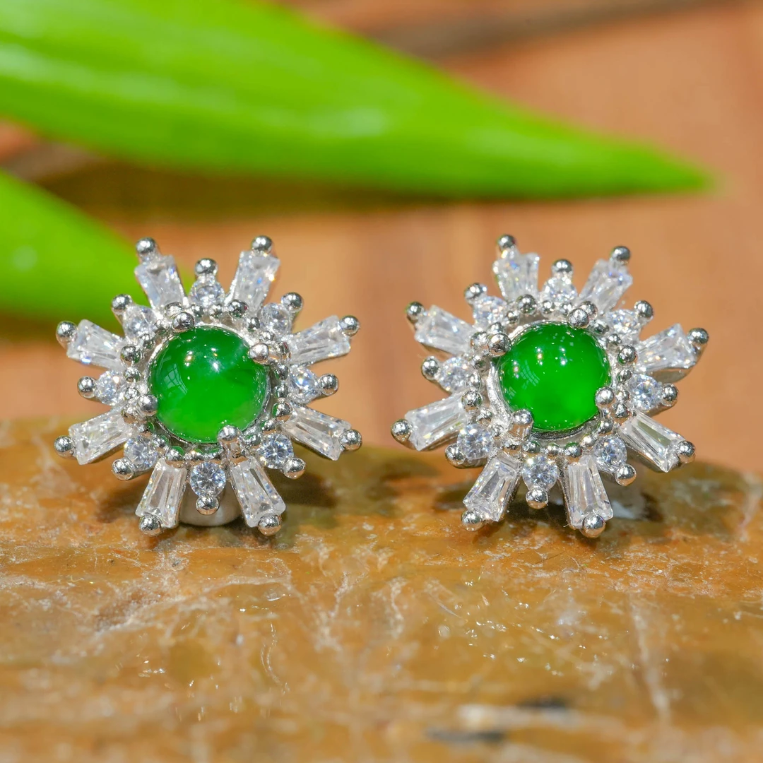 【发哥珠宝】天然A货翡翠蛋面耳饰满绿高精致经典多样性发其一