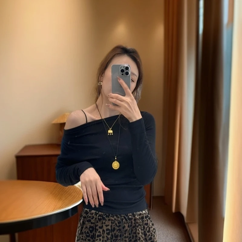 2024秋季新款衬衣可斜肩气质修身百搭上衣