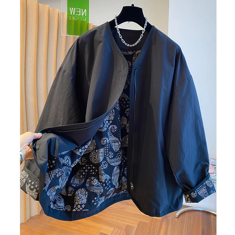 2025春秋短款长袖风衣外套女胖MM大码宽松简约百搭上衣高级感潮流