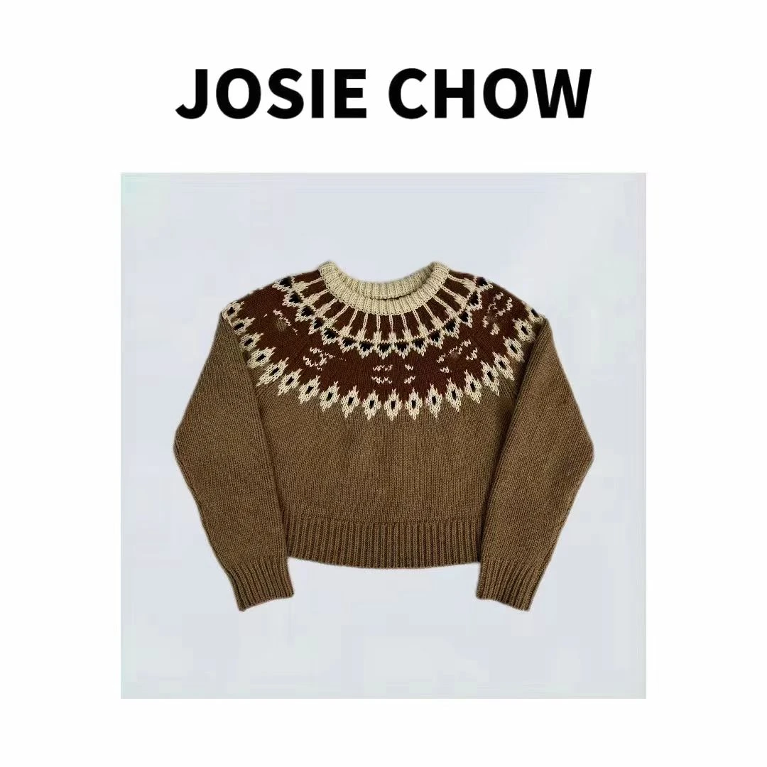 JOSIE CHOW【ce费尔岛】秋冬提花拼色针织套头毛衣。Ce882183
